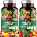 2-pack N1N Premium Biologische Groene Superfood, Fruit & Veggies [28 Krachtige ingrediënten] Natuurlijke aanvulling met Alfalfa, Beetwortel & Tart Kers voor energie, immuniteit, spijsvertering, 120 Ct
