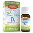 Carlson - Baby's Plant-Based Super Daily D3, Baby Vegetarian Liquid Vitamin D Drops, 400 IE (10 mcg) per druppel, afkomstig van Algen, voor zuigelingen en peuters, ongearomatiseerd, 90 druppels (2,54 ml)