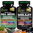 Sea Moss & Himalayan Shilajit Supplement Combo–Herbal Formula with Black Seed Oil, Ashwagandha, Rhodiola, Turmeric, Ginger – Mineral, Antioxidant Support–Organic, Halal, Vegan Capsules–120 Count