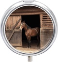 Ronde pil geval 3 Compartiment Barn Horse Pill Box Mini Medicine pil Organizer Portable Travel Pillbox voor Pocket Purse Metal Pill Container voor Vitaminen Visolie Supplementen