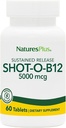 Natures Plus Shot-O-B12 (Methylcobalamin), Sustained Release - 5000 mcg, 60 Vegetarian Tablets - High Potency, Fast Acting B12 Supplement - Memory & Energy Booster - Gluten-Free - 60 Servings