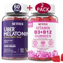 NEVISS Melatonine + Vitamine D3 & B12 Gummies, Vegan, 2+2=4 Pack