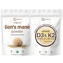 Micro Ingrediënten Vitamine D3 10.000iu + K2 200mcg Kokosolie Softgels & Lions Mane Mushroom Supplement Powder Bundle 2 Pack 