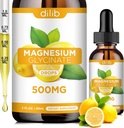 Magnesium Glycinate Supplement, Magnesium Glycinate Liquid Drops 500mg met Calcium, Zink, Vitamine B6, D3, L-Theanine, Omega 3 voor Slaap, Mood, Stress Relief, Bot, Spier, Lemon Flavor