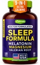 9-in-1 Melatonine slaaphulp voor volwassenen - USA Made, Lab Tested with Melatonine 5mg and 108mg Magnesium for Sleep - TRAACS, Ashwagandha, Valerian Root, GABA, 5HTP, Herbal Sleep Supplement, Vegan, 60 Caps