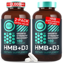 HMB en vitamine D3 Supplement Capsules - B-Hydroxy B-methylbutyraat 1000-3.000 MG HMB Supplementen met vitamine D3 - Spiergroei, sterkte, prestaties, pre-workout, spierherstel - 360 Caps