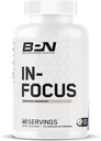 BARE PERFORMANCE NUTRITION BPN in-focus Hersensupplement voor Geheugen & Focus Cafeïne Pillen, 1 g L Tyrosine per Serving + Alpha GPC, 40 Servingen, Glutenvrij + Veganistisch