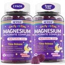 Magnesium Glycinate Gummies voor volwassenen & kinderen 4+, Suikervrij Magnesium Bisglycinate Supplement 400/200mg met B6D3, 5HTP, L-Theanine voor Slaap & Relaxatie, Hersenen, Spieren, Melatonine Vrije Gummies,2Pack