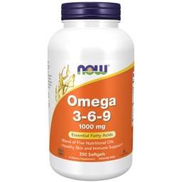 NOW Foods Supplementen, Omega 3-6-9 1000 mg met een mix van Vlaszaad, Avondprimrose, Canola, Black Currant en Pompoenzaadolie, 250 Softgels