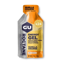 GU Energy Roctaan Ultra Endurance Energy Gel, Veganistisch, Glutenvrij, Kosher en Dairy-Free On-The Go Sports Nutrition voor hardlopen, fietsen, wandelen of skiën, Vanille Orange (24 Packets)