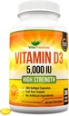 Vitamine D3 5000 IE, 365 Easy-Slikken Softgels, Vitamine D 5000 IE supplement met hoge sterkte - Vol jaar