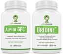 VitaMonk Alpha GPC en Uridine Stack - Mr Happy Stack - Uridine Monofosfaat zonder kunstmatige fillers - Bio available Choline Supplementen bevorderen cognitie, focus, geestelijke helderheid