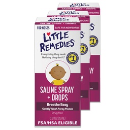 Little Remedies Steriele Baby Saline Neusspray en druppels, veilig voor pasgeborenen om Stuffy en Droge Neus, 0.5 Fl Oz, Pak van 3