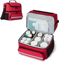 CURMIO Double Layers Medicine Storage Bag, Pill Bottle Organizer Bag met Inner Dividers, Medication Travel Bag voor Vitaminen, Supplementen, Prescription Flessen, Medical Supplies, Rood (Patent Design)