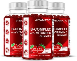 Vitamatic Vitamine B Complex Gummies met vitamine C & Inositol - natuurlijke aardbeiensmaak - 60 Gummies (3 flessen)