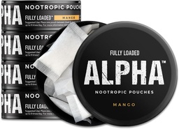 Volledig geladen Alpha Nootropic Pouches (Mango) - 5 blikken - 15 zakjes per blik -Effectieve Nootropic Delivery, Nic Pouch Replacement - Snellere Absorptie, Alpha GPC, L-Tyrosine, GABA
