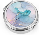 Dynippy Pill Case Pill Box met Mirror Pocket 3 Compartiment Medicine Case Vitamin Pill Organizer voor Pocket Purse en Travel (Round, Silver-Blue Marble)