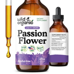 Wild & Organic Passion Flower Tincture - Mood Support - Calming Passionflower Supplement - Passiflora Incarnata Liquid Extract - Vegan, Sugar & Alcoholvrije Herb Drops - 4 fl oz