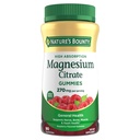 Nature's Bounty Magnesium Citrate Gummy's voor volwassenen, Ondersteunt Algemene Gezondheid, Bot, Zenuw, Spier & Hart Gezondheid Ondersteuning, 270mg per Serving, Vegan, Non-GMO - Raspberry 90 Tel.