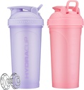 Hydra Cup ProFlow [2 Pack] 28 oz Shaker flessen voor eiwitshakes, Shaker Cups met Ball Blender Whisk, Shaker Bottle met handvat, Travel To Go, BPA Free (Pink & Paars, 28oz)