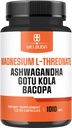 Magnesium L-Threonate Capsules 1010mg - 5in1 met Ashwagandha Root, Gotu Kola Leaf & More - Positive Mood, Brain Health, Aability to Remember, Concentration & Energy Production Support - 60 Capsules