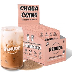 Renude Chagaccino - Chaga Mushroom Powder, Mushroom Coffee Drink Mix met Adaptogens, Natuurlijke Energie en Immune Support, Vegan, Keto, Zero Calorie Mushroom Blend Powder - 10 porties