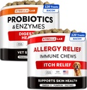 Vet sterkte Probiotica + Allergie verlichting voor honden bundel - Kauwbare vezel Supplement + jeukende huidbehandeling - Digestieve enzymen + pompoen - Upset Maag Relief + Hotspot Relief -240 ct - Made in USA