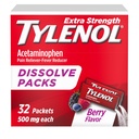 Tylenol Extra sterkte Oplossen Poeder Verpakkingen, 500 mg Acetaminofen Pijn Reliever & koorts Reducer Medicine, Snelle verlichting voor lichte pijn & pijnen, Ibuprofen- & Aspirine-vrij, On-the-Go Berry Flavor, 32 Ct