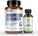 Premium Magnesium Glycinate 500 mg Capsules & Liquid Vitamin D3 5000 IE Bundel- (8 maanden Supply + High Absorptie Formula) Gebufferd Glycinate & Immuun Ondersteuning