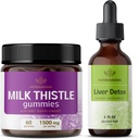 HERBAMAMA Melkdistel en lever ondersteuning Complex Kit - bundel van melk distel Gummies & Lever Detox Liquid Complex 4 fl oz - Vegan, non-GMO, alcoholvrije - 2 Pack