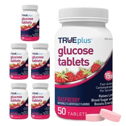 TRUEplus® Glucose Tablets, Raspberry Flavor - 50 Tellen (pakket van 6)