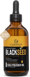 CARAWAY Biologische Zwarte Zaadolie - Koud Geperst Nigella Sativa Oil - Pure en Ongeraffineerd - Rijk aan Thymochinon voor Immune Ondersteuning, Haar en Huidverzorging 