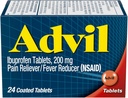 Advil Pain Reliver and Fever Reducer, Ibuprofen 200mg for Pain Relief - 24 Coated Tablets