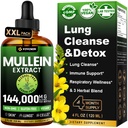 Mulleïnedruppels voor de longen met licorice en astragalus, ademhalings- en immuunondersteuning, longontgifting voor rooktint, mulleïnebladextract voor de reiniging van de longen, suiker en alcoholvrij, 4 fl