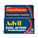 Advil Dual Action Coated Caplets with Acetaminophen, 125mg Ibuprofen and 250mg Acetaminophen Per Caplet for 8 Hour Pain Relief - 18 Tel.