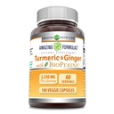 Verbazingwekkende Formules Kurkuma Curcumin & Gember met BioPerine 2250 mg Per portie Veggie Capsules 