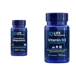 Levensverlenging Extended-Release Magnesium Langdurige gezondheidsondersteuning & vitamine D3 5000 IE 125 mcg Bone, Brain & Immune Health - 60 capsules & 60 Softgels