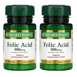 Bounty Foliumzuur 800 mcg Vitaminesupplement Maximale sterkte - 250 tabletten, Verpakking van 2