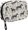 Fustyad Black Horse Silhouette en diverse decorelementen pil Organizer voor Purse, Wekelijkse draagbare pil Box met rits naar opslag Vitaminen Visolie Medicijnen Supplementen