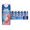Pure Protein Strawberry Protein Shake, 30g Compleet Proteïne, Klaar om te drinken en Keto-Friendly, Vitaminen A, C, D en E plus Zink om Immune Health te ondersteunen, 11oz flessen, 12 Pack