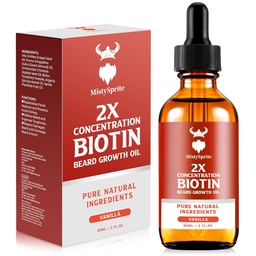 Baardgroeiolie - 2X Concentratie Biotine voor mannen (2 oz) - Natuurlijke met Argan, Jojoba en Vitamine, Groei Softener, Moisturizer (Vanilla)