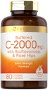 Carlyle Buffered Vitamin C | 2000mg | 180 Caplets | with Bioflavonoids and Rose Hips | Vegetarian, Non-GMO, and Gluten Free Supplement