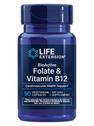 Life Extension BioActive Folate & Vitamin B12, bevordert hart, hersenen en GI Tract Health, Non-GMO, Glutenvrij, Vegetarisch, 90 capsules