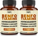 Benfotiamine 600 mg supplement - 2 maanden voor spijsverteringssysteem, energieproductie & Immune - Blended Turmeric Curcumin Root, Ashwagandha Root & Organic Gymnema Sylvestre - 2 verpakkingen van 60 capsules