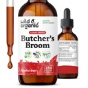 Wild & Organic Butchers Broom Root Drops - Liquid Supplement for Leg Support - Alcohol Free Butcher's Broom Tinctuur - Russus Aculeatus Herb - Vegan, Non-GMO, No Sugar - 2 fl oz
