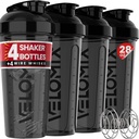 VELOMIX -4 PACK- 28 oz Protein Shaker Bottle for Protein Mixes - 4x Wire Whisk 
