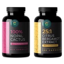Citrus Bergamot & Nopal Cactus Bundle, 180 Capsules Citrus Bergamot, 240 Capsules Nopal Cactus, 1500 Mg Zon-Dried Prickly Pear Cactus met Black Pepper Extract, 1000 Mg Bergamot Extract