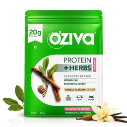 OZiva Protein & Herbs for Women, No Added Sugar, Vanilla Almond, 400g