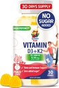 Suikervrije vitamine D3 K2 Gummies 5000 IE - Immune & Bone Support Gummies - Vitamine D Gummy Supplement voor volwassenen - High-Absorptie, Vegan, Halal, Glutenvrije Kauwbare Vitaminen