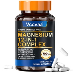 Magnesium Complex 700mg | 12-in-1 High Absorption Supplement | Glycinate, Citrate, Malate, Taurate & More | Sleep Support, Muscle Cramp Relief, Stress, Heart & Nerve Health | 120 Vegan Capsules